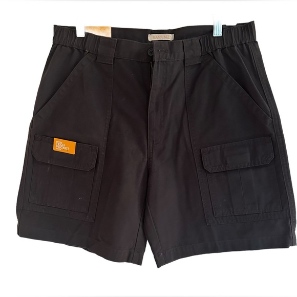 SAVANE ~ Men’s Black Cargo Utility Shorts with ample storage pockets size 34 - Picture 1 of 9